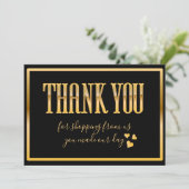 シックな黒と明るい金ゴールド サンキューカード (スタンド正面)