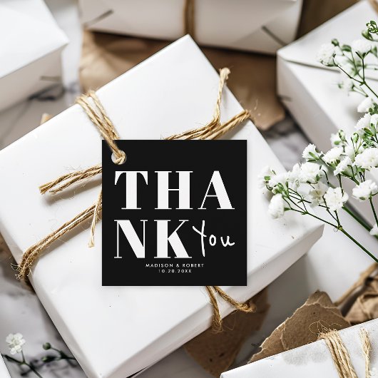 シックな黒と白のはっきりしたありがとうご婚礼 フェイバータグ