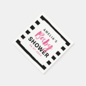 シックな黒と白のストライプピンク赤ちゃんシャワー スタンダードカクテルナプキン (角)