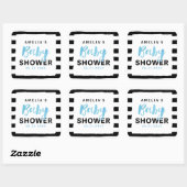 シックな黒と白のストライプブルーベビーシャワー スクエアシール (シート)