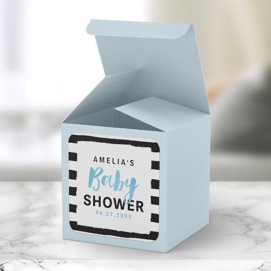 シックな黒と白のストライプブルーベビーシャワー スクエアシール