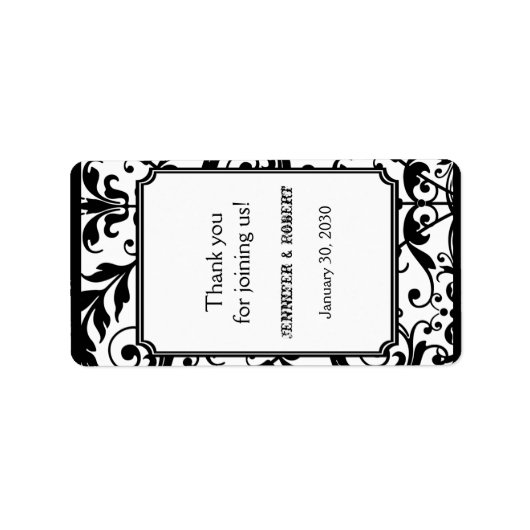 シックな黒と白のダマスコウェディングリップバームラベル ラベル (正面)