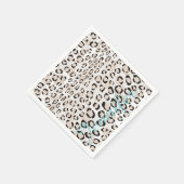 シックな黒と白のチータープリントモノグラム スタンダードカクテルナプキン (角)