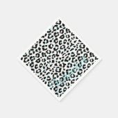 シックな黒と白のチータープリントモノグラム スタンダードカクテルナプキン (角)