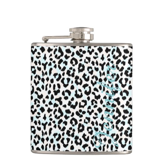 シックな黒と白のチータープリントモノグラム フラスク (正面)
