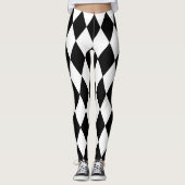 シックな黒と白のハーレキンダイヤモンド レギンス (正面)