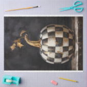 シックな黒と白のパンプキンと市松模様に金ゴールドステム 薄葉紙 (クラフト)