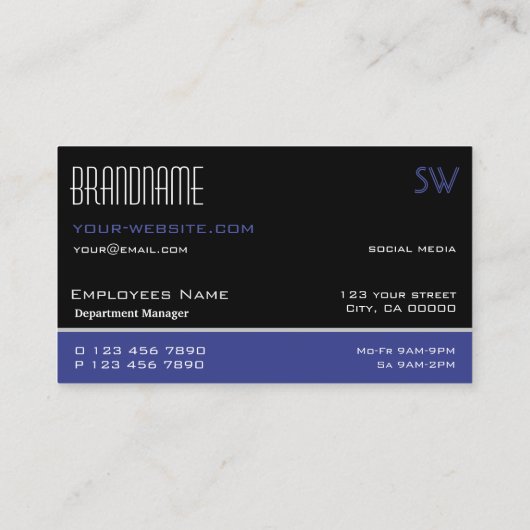 シックな黒と白のモノグラムシンプル付き 名刺 (裏面)