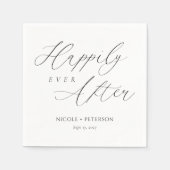 シックな黒と白の幸せな後結婚の スタンダードカクテルナプキン (正面)