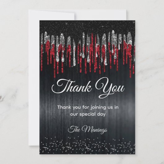 シックな黒と赤の銀のグリッターが乾感謝していく カード (正面)