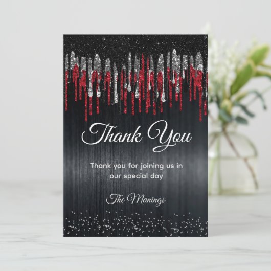 シックな黒と赤の銀のグリッターが乾感謝していく カード (スタンド正面)