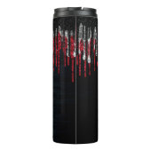 シックな黒と赤の銀のグリッタードリップモノグラム タンブラー (裏面)