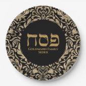 シックな黒と金ゴールドへブルぺサック過ぎ越し ペーパープレート (正面)