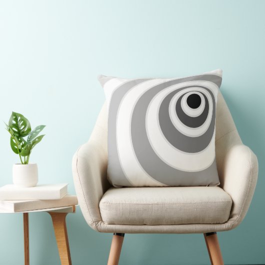 シックな黒のシルバーと白の同心円 クッション (椅子)