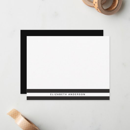 シックな黒のストライプのパーソナライズな文房具カード ノートカード (正面/裏面インサイチュ)