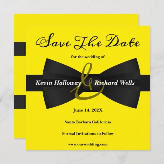 シックな黒のネクタイゲイ結婚式日付を保存 セーブザデート (正面/裏面)