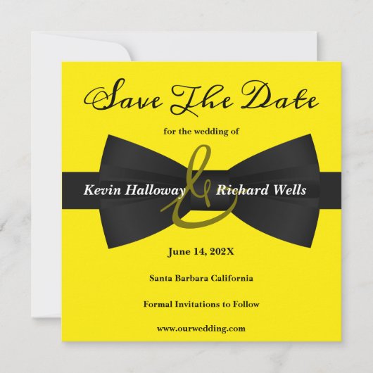 シックな黒のネクタイゲイ結婚式日付を保存 セーブザデート (正面)