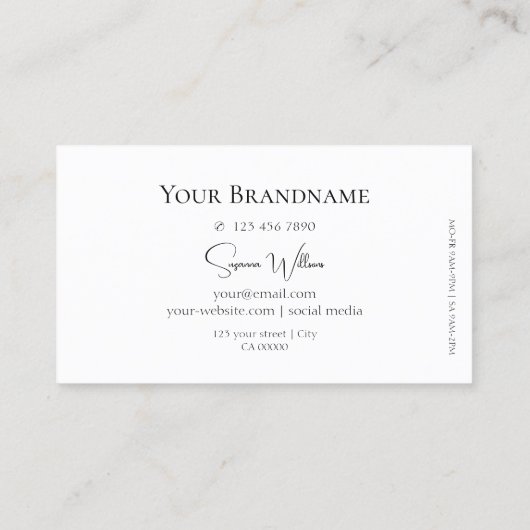 シックな黒のポイントとロゴが付いたシンプルな白 名刺 (裏面)