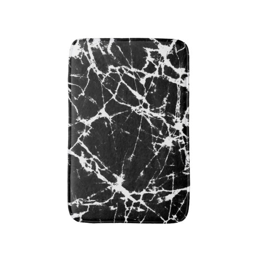 シックな黒の大理石テクスチャホワイトグレインアクセント バスマット (正面縦)