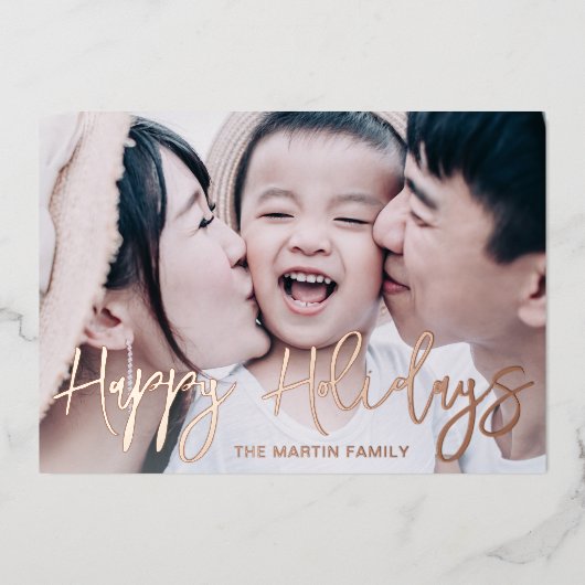 シックな黒の植物完全な写真クリスマス 箔シーズンカード (正面)