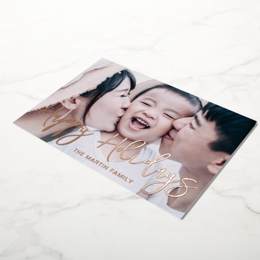 シックな黒の植物完全な写真クリスマス 箔シーズンカード (回転した状態)