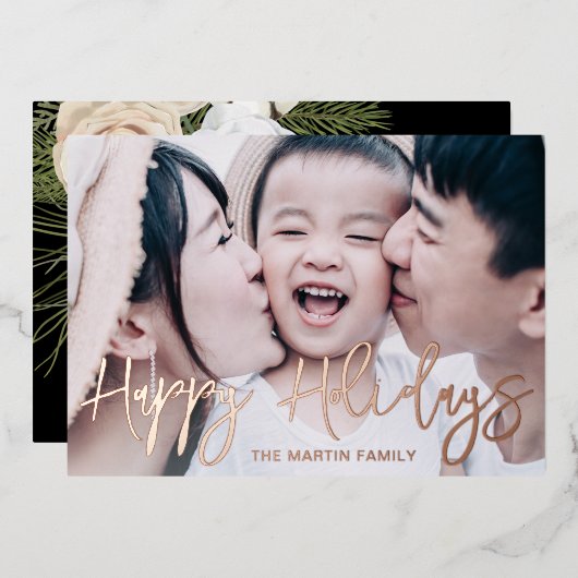 シックな黒の植物完全な写真クリスマス 箔シーズンカード (正面/裏面)