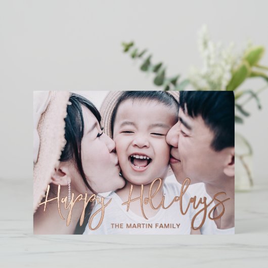 シックな黒の植物完全な写真クリスマス 箔シーズンカード (立ち正面)