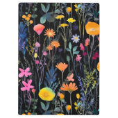 シックな黒の水色のワイルドフラワーネームレシピ クリップボード (裏面)