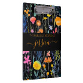 シックな黒の水色のワイルドフラワーネームレシピ クリップボード (右)