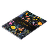 シックな黒の水色のワイルドフラワーネームレシピ ノートブック (左側)