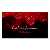 シックな黒の赤いドリッピンググリッター大理石 マグネット名刺 (正面)