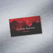 シックな黒の赤いドリッピンググリッター大理石 マグネット名刺 (インサイチュ)