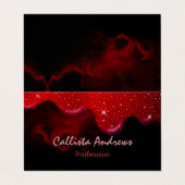 シックな黒の赤いドリッピンググリッター大理石 名刺 (外部フラット)