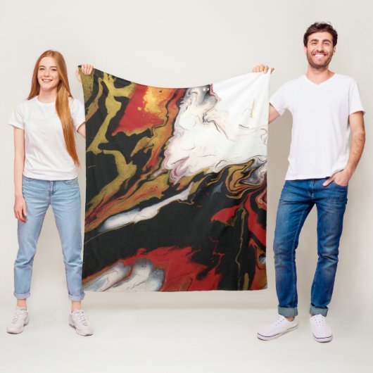 シックな黒の赤い金ゴールド抽象芸術フリースブランケット（メッド） フリースブランケット (インサイチュ)