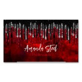 シックな黒の赤い銀のグリッタードリップモノグラム マグネット名刺 (正面)