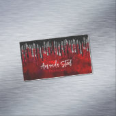 シックな黒の赤い銀のグリッタードリップモノグラム マグネット名刺 (インサイチュ)