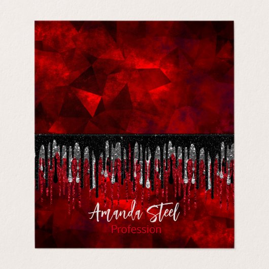 シックな黒の赤い銀のグリッタードリップモノグラム 名刺 (外部フラット)
