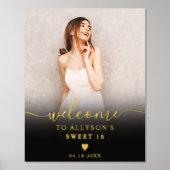 シックな黒グラデーションい写真Sweet 16 welcome 箔ポスター (正面)