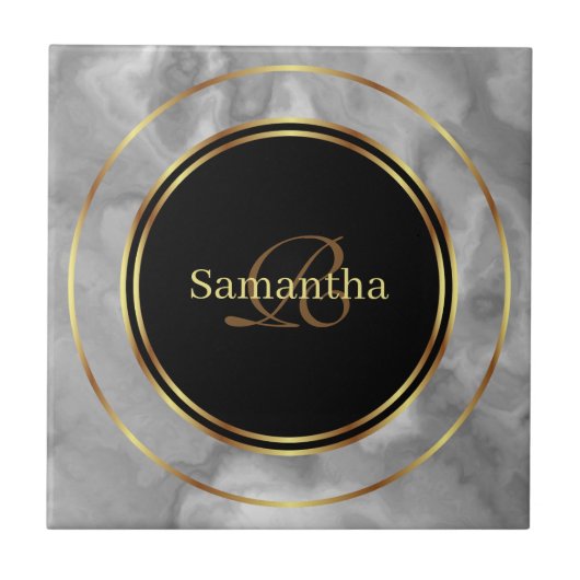 シックな黒グレー金ゴールドサークル大理石セラミックタイル タイル (正面)