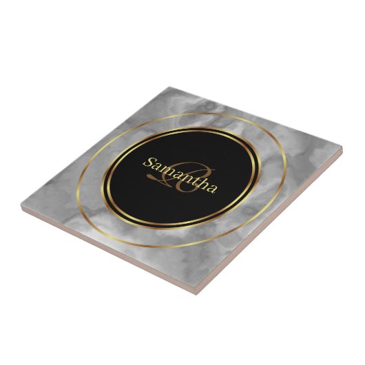 シックな黒グレー金ゴールドサークル大理石セラミックタイル タイル (側面)