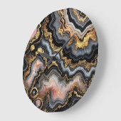 シックな黒コーラルピンクホワイト金ゴールド大理石パターン ラージ壁時計 (傾斜)