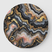 シックな黒コーラルピンクホワイト金ゴールド大理石パターン ラージ壁時計 (正面)