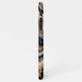 シックな黒コーラルピンクホワイト金ゴールド大理石パターン iPhoneケース (左側)