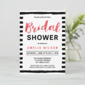 シックな黒ストライプ色のブライダルシャワー招待 招待状 (スタンド正面)