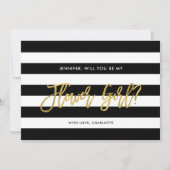 シックな黒ストライプ色の花は私の花の女の子 招待状 (正面)