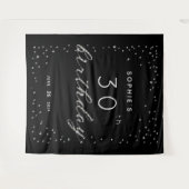 シックな黒スパークルグリッターバースデーパーティーバック タペストリー (正面(横))