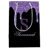 シックな黒スパープルパープルグリッタードリップスモノグラム ミディアムペーパーバッグ (正面)