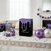 シックな黒スパープルパープルグリッタードリップスモノグラム ミディアムペーパーバッグ