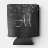 シックな黒ブラシ仕上げ金属ドリッピンググリッターモノグラム 缶クーラー (裏面)