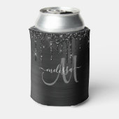 シックな黒ブラシ仕上げ金属ドリッピンググリッターモノグラム 缶クーラー (缶裏面)